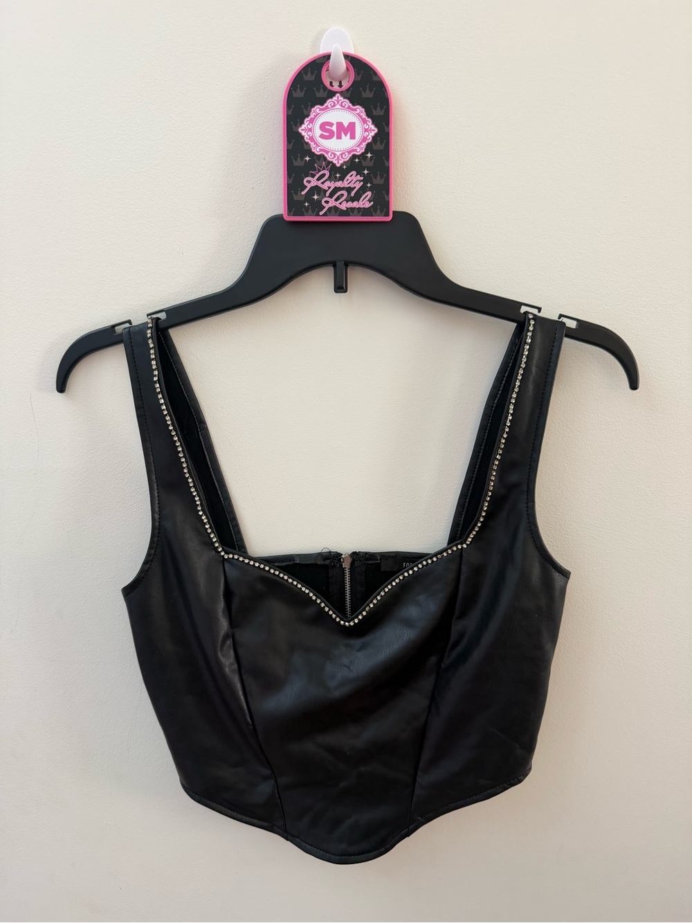 Forever 21 Black Faux Leather Stud-Trim Crop Top
